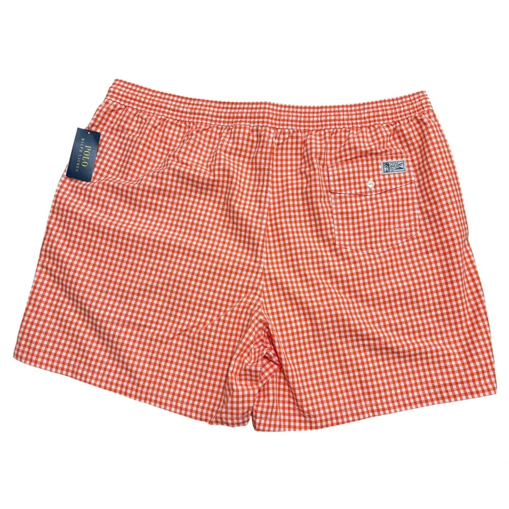 Polo Ralph Lauren NEW Mens 4XB Swim Trunks Orange Gingham Check Preppy Beach
